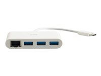 C2G USB C Ethernet and 3 Port USB Hub White - Hub - 3 Ports - Adaptador de red - USB-C - Gigabit Ethernet x 1 + USB 3.0 x 3 - blanco 82409