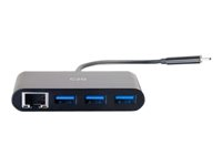 C2G USB C Ethernet and 3 Port USB Hub Black - Hub - 3 Ports - Adaptador de red - USB-C - Gigabit Ethernet x 1 + USB 3.0 x 3 - negro 82406