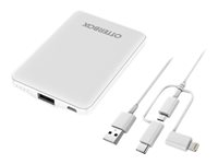 OtterBox Standard Mobile Charging Kit - Cargador portátil - 5000 mAh - 10.5 vatios - 2.1 A - Apple Fast Charge, AFC (USB) - en el cable: Lightning/Micro-USB/USB-C - blanco 78-80836
