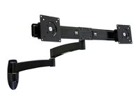 Ergotron 200 Series - Kit de montaje (soporte de pared, brazo articulado doble, travesaño, 2 adaptadores VESA, 2 extensiones) - brazo ajustable - para 2 pantallas LCD - acero - negro - tamaño de pantalla: hasta 22 pulgadas - se puede instalar en la pared 45-231-200