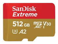 SanDisk Extreme - Tarjeta de memoria flash (adaptador microSDXC a SD Incluido) - 512 GB - A2 / Video Class V30 / UHS-I U3 / Class10 - microSDXC UHS-I SDSQXAV-512G-GN6MA