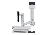 Ergotron SV Combo System with Worksurface & Pan, Small CPU Holder - Kit de montaje (soporte para CPU, reposamuñecas, soporte de montaje en pared, kit de soporte de montaje en carril, bandeja corredera para ratón, montaje de monitor, soporte para escáner de código de barras y ratón, brazo combinado, superficie de trabajo con bandeja de teclado) - Elevar y girar - para pantalla LCD / equipo PC - aluminio, plástico de alta calidad - blanco - tamaño de pantalla: hasta 24 pulgadas - se puede instalar en la pared 45-594-216