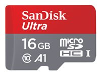 SanDisk Ultra - Tarjeta de memoria flash (adaptador microSDHC a SD Incluido) - 16 GB - A1 / UHS Class 1 / Class10 - microSDHC UHS-I SDSQUAR-016G-GN6MA?RET