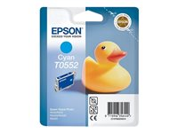 Epson T0552 - 8 ml - cián - original - blíster con alarmas de RF/acústica - cartucho de tinta - para Stylus Photo R240, R245, RX420, RX425, RX520 C13T05524020