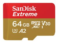 SanDisk Extreme - Tarjeta de memoria flash (adaptador microSDXC a SD Incluido) - 64 GB - A2 / Video Class V30 / UHS-I U3 / Class10 - microSDXC UHS-I SDSQXAH-064G-GN6MA