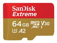 SanDisk Extreme - Tarjeta de memoria flash (adaptador microSDXC a SD Incluido) - 64 GB - A2 / Video Class V30 / UHS-I U3 / Class10 - microSDXC UHS-I SDSQXAH-064G-GN6AA