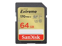 SanDisk Extreme - Tarjeta de memoria flash - 64 GB - Video Class V30 / UHS-I U3 / Class10 - SDXC UHS-I SDSDXV2-064G-GNCIN