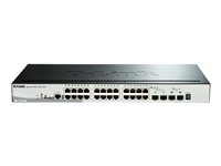 D-Link DGS 1510-28P - Conmutador - L3 - inteligente - 24 x 10/100/1000 (PoE+) + 2 x Gigabit SFP + 2 x 10 Gigabit SFP+ - sobremesa, montaje en rack - PoE+ (193 W) DGS-1510-28P/E